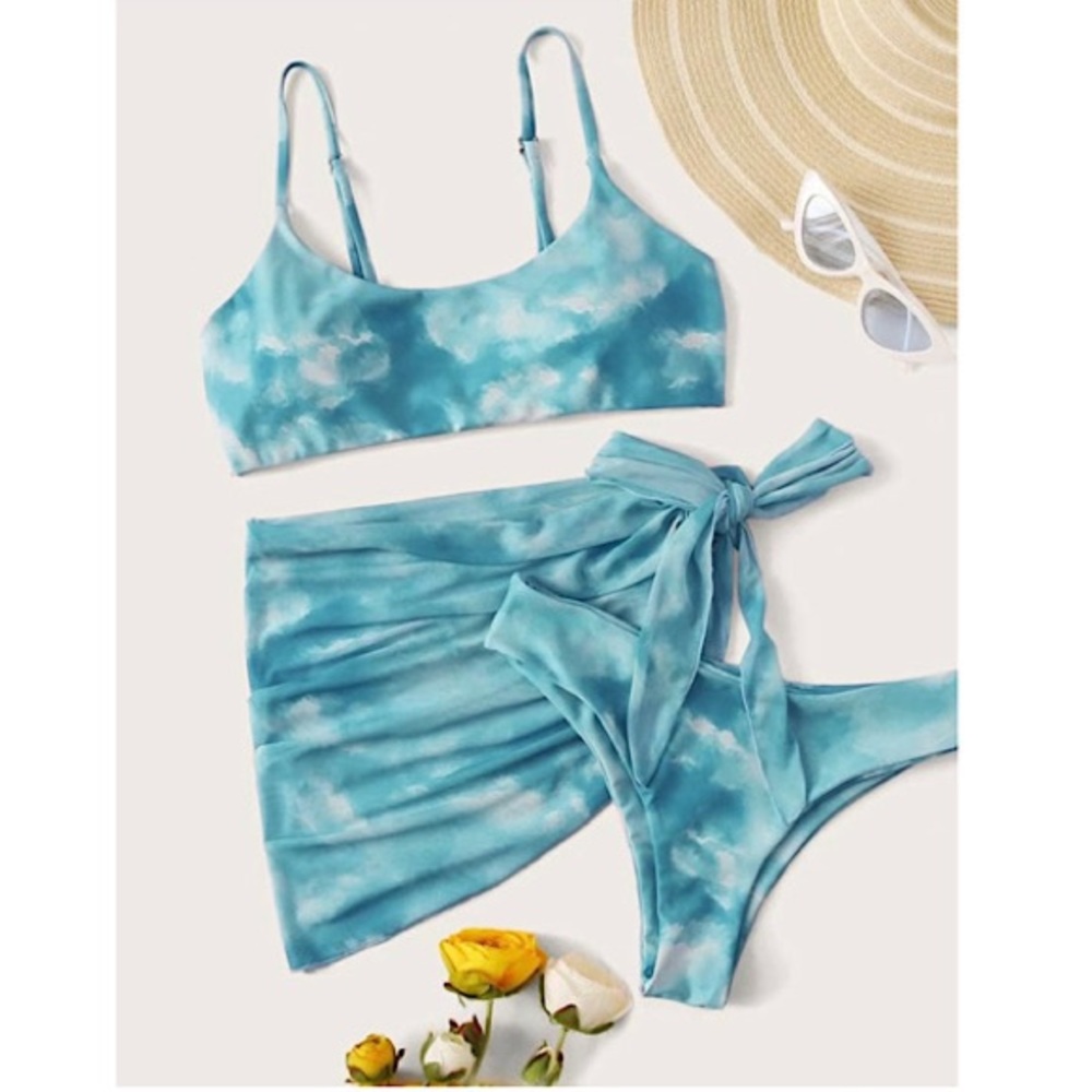 3 Pack Tie Dye Bikini Swimsuit & Wrap ☁️💙